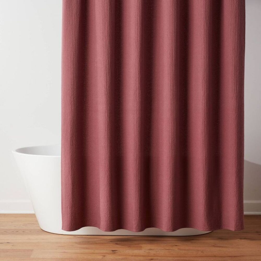 Oversized Relaxed Waffle Weave Shower Curtain Dark Mauve - Threshold